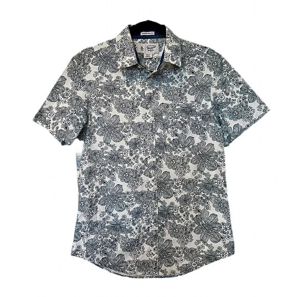 ORIGINAL PENGUIN Black & White Floral Slim-Fit Short-Sleeve Button Down - Picture 1 of 6